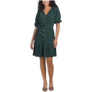 TOMMY HILFIGER Puff Sleeve V-neck Mini Shirt Dress